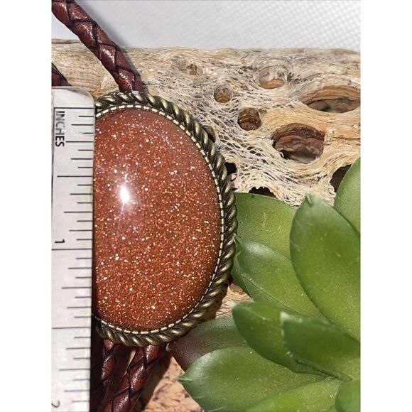 BRONZE Fall copper Gold STARLITE stone Wedding Groom Western Southwest Bolo tie - Picture 7 of 10